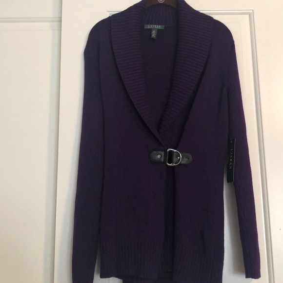 Ralph Lauren Purple Cardigan Buckle Sweater - Picture 3 of 12
